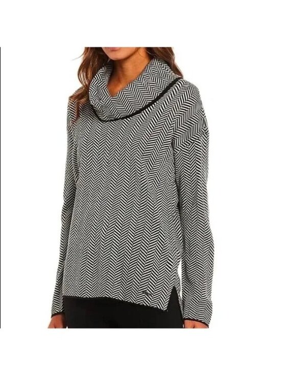 Calvin Klein Sweaters - Calvin Klein Cowl Neck Black & White Herringbone Long Sleeved Sweater